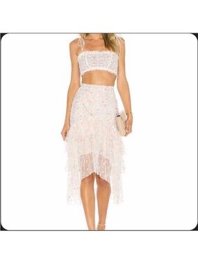 MAJORELLE White Floral Lace Tiered Skirt Set